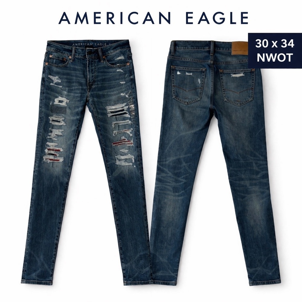 American Eagle Distressed Skinny Jeans Size 30x34 Medium Wash